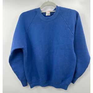 VTG Fruit of the Loom Blue Blank Sweatshirt M 90s Made in USA Raglan Crewneck